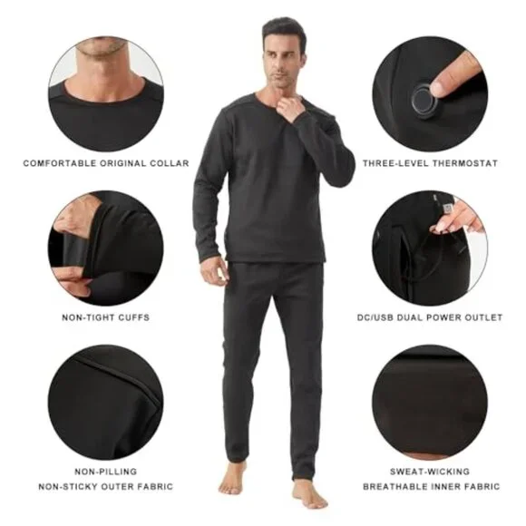 Heated Thermal Underwear Set 42 Heating Zones Electric Pants Top Batteries
